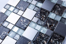 Load image into Gallery viewer, White and Silver Glass &amp; Stainless Steel Mosaic Tiles (MT0164)
