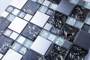 White and Silver Glass & Stainless Steel Mosaic Tiles (MT0164)