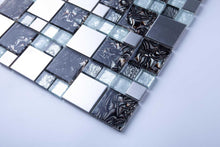 Load image into Gallery viewer, White and Silver Glass &amp; Stainless Steel Mosaic Tiles (MT0164)
