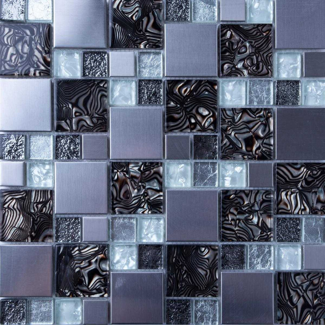 White and Silver Glass & Stainless Steel Mosaic Tiles (MT0164)