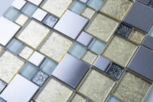 Load image into Gallery viewer, Gold &amp; Silver Foil Glass &amp; Brushed Stainless Steel Mosaic Tiles (MT0166)
