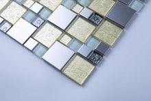 Load image into Gallery viewer, Sample of Gold &amp; Silver Foil Glass &amp; Brushed Stainless Steel Mosaic Tiles (MT0166)
