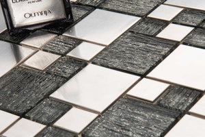 Silver Glass & Brushed Steel Mosaic Tiles (MT0150)