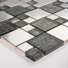 Load image into Gallery viewer, Silver Glass &amp; Brushed Steel Mosaic Tiles (MT0150)
