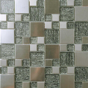 Silver Glass & Brushed Steel Mosaic Tiles (MT0150)