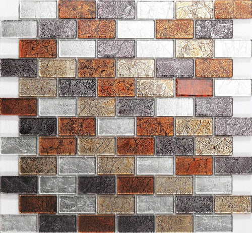 Autumn Colours Mix Brick Foil Glass Mosaic Tile (MT0162)