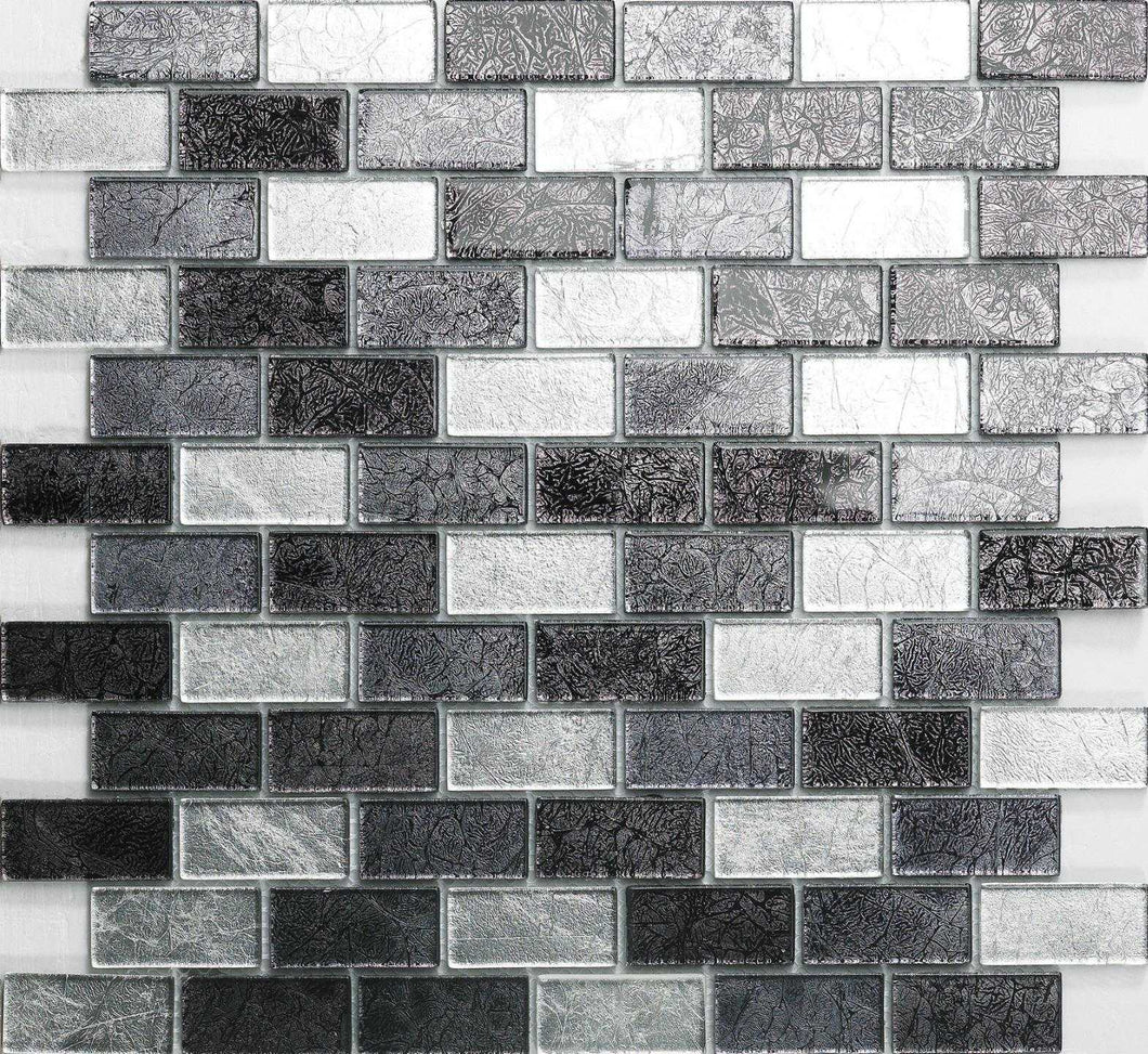 Silver & Black Mix Brick Foil Glass Mosaic Tiles (MT0161)