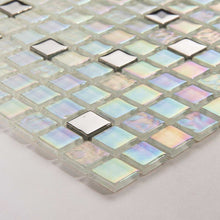 Load image into Gallery viewer, White Iridescent Textured and Smooth Glass Mosaic Tiles (MT0143)
