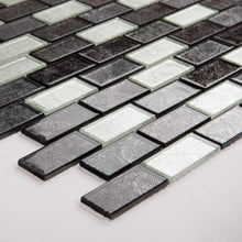 Load image into Gallery viewer, Silver &amp; Black Mix Brick Foil Glass Mosaic Tiles (MT0161)

