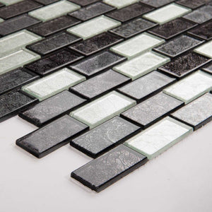 Silver & Black Mix Brick Foil Glass Mosaic Tiles (MT0161)