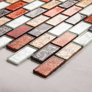 Autumn Colours Mix Brick Foil Glass Mosaic Tile (MT0162)
