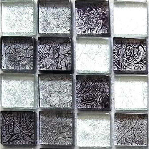 Sample of Black & Silver Foil Glass Mosaic Tiles (MT0004)