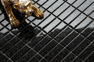 Black Glitter Rectangle Glass Mosaic Tiles (MT0010)
