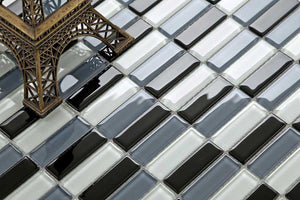 Black, Grey & White Glass Brick Mosaic Tiles (MT0015)