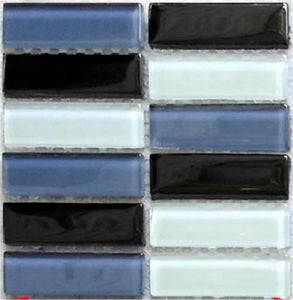 Sample of Black Grey White Glass Brick Mosaic Tiles (MT0015)