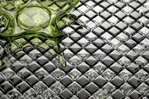 Black Crackle And Plain Glass Mosaic Tiles (MT0043)