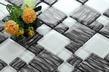 Load image into Gallery viewer, Sample of Black With Silver Backing &amp; White Modular Mix Mosaic Tiles Sheet (MT0077)
