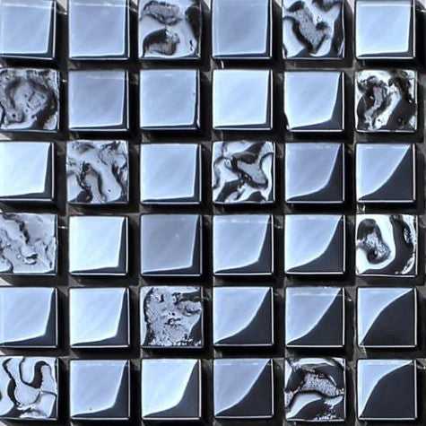 Sample of Lustrous Pearl Black Iridescent Glass Mosaic Tiles Sheet (MT0098)
