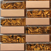 Load image into Gallery viewer, Amber Glass &amp; Brushed Copper effect Stainless Steel Mosaic Tiles (MT0104)
