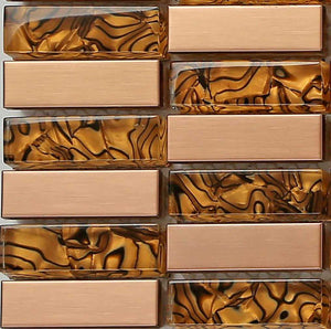 Amber Glass & Brushed Copper effect Stainless Steel Mosaic Tiles (MT0104)