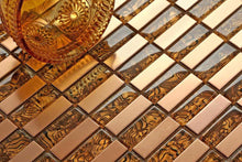 Load image into Gallery viewer, Amber Glass &amp; Brushed Copper effect Stainless Steel Mosaic Tiles (MT0104)
