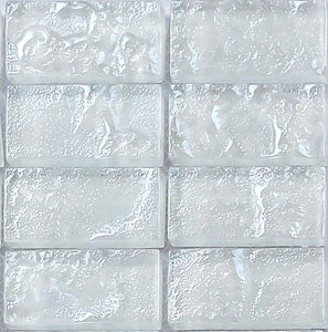 Sample of White Textured Lava Glass Brick Mosaic Tiles Sheet (MT0118)