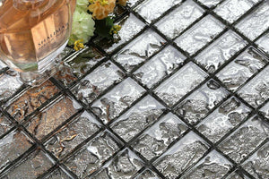 Sample of Grey Textured Lava Glass Brick Mosaic Tiles Sheet (MT0121)