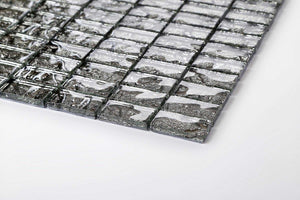 Sample of Grey Textured Lava Glass Brick Mosaic Tiles Sheet (MT0121)