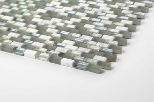 White, Grey and Silver Glass & Stone Brick Shape Mosaic Tiles (MT0124)
