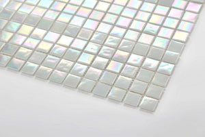 Sample of White Iridescent Vitreous Glass Mosaic Tile Sheet (MT0131)
