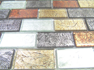 Sample of Autumn Colours Mix Brick Foil Glass Mosaic Tiles (MT0162)