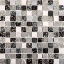 Load image into Gallery viewer, Black &amp; Grey Crackled Glass and Stone Bathroom Kitchen Mosaic Tile (MT0152)
