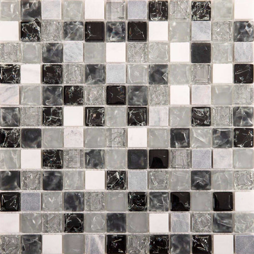 Black & Grey Crackled Glass and Stone Bathroom Kitchen Mosaic Tile (MT0152)