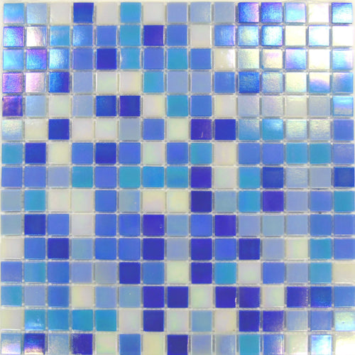 Blue & White Iridescent Mix Glass Mosaic Tiles (MT0142)