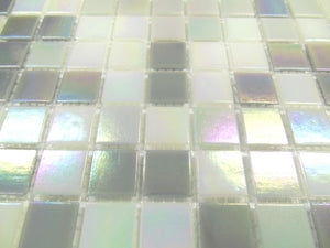 Grey & White Iridescent Mix Glass Mosaic Tiles (MT0167)