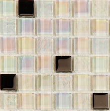 Load image into Gallery viewer, Sample of White Iridescent Textured and Smooth Glass Mosaic Tiles Sheet (MT0143)
