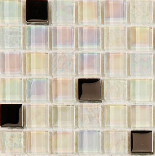 Sample of White Iridescent Textured and Smooth Glass Mosaic Tiles Sheet (MT0143)