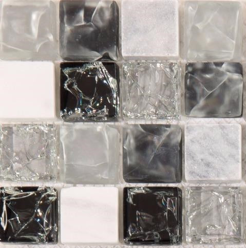 Sample of Black & Grey Crackled Glass and Stone Bathroom Kitchen Mosaic Tile (MT0152)