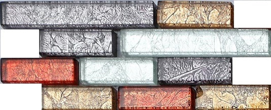 Sample of Autumn Colours Brick Shape Pattern Foil Glass Mosaic Tile Sheet (MT0094)