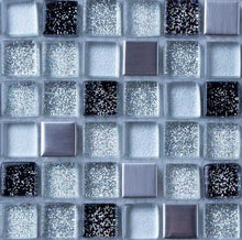 Load image into Gallery viewer, Sample of Black &amp; Silver Glass and Brushed Steel Mosaic Tile (MT0151)
