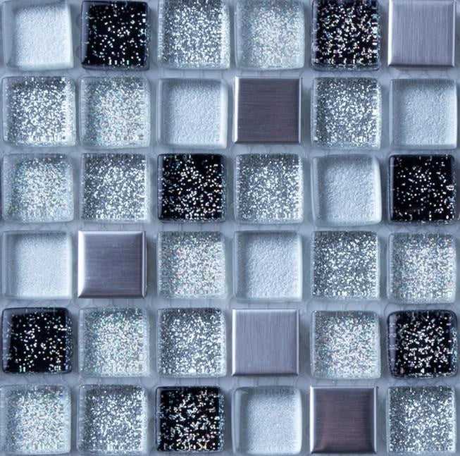 Sample of Black & Silver Glass and Brushed Steel Mosaic Tile (MT0151)