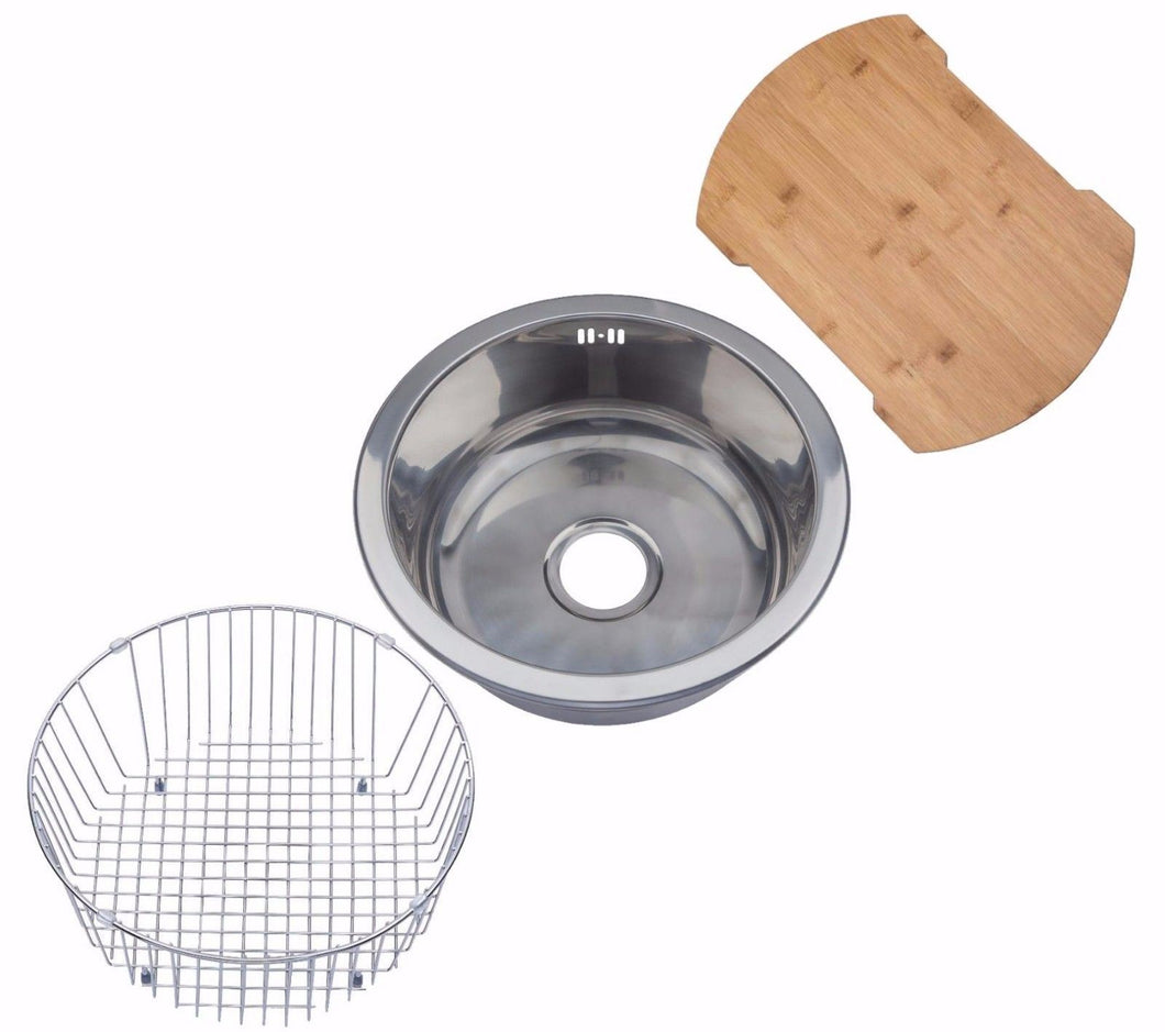 445mm Polished Stainless Steel Round Inset Sink (M08) & Accessories