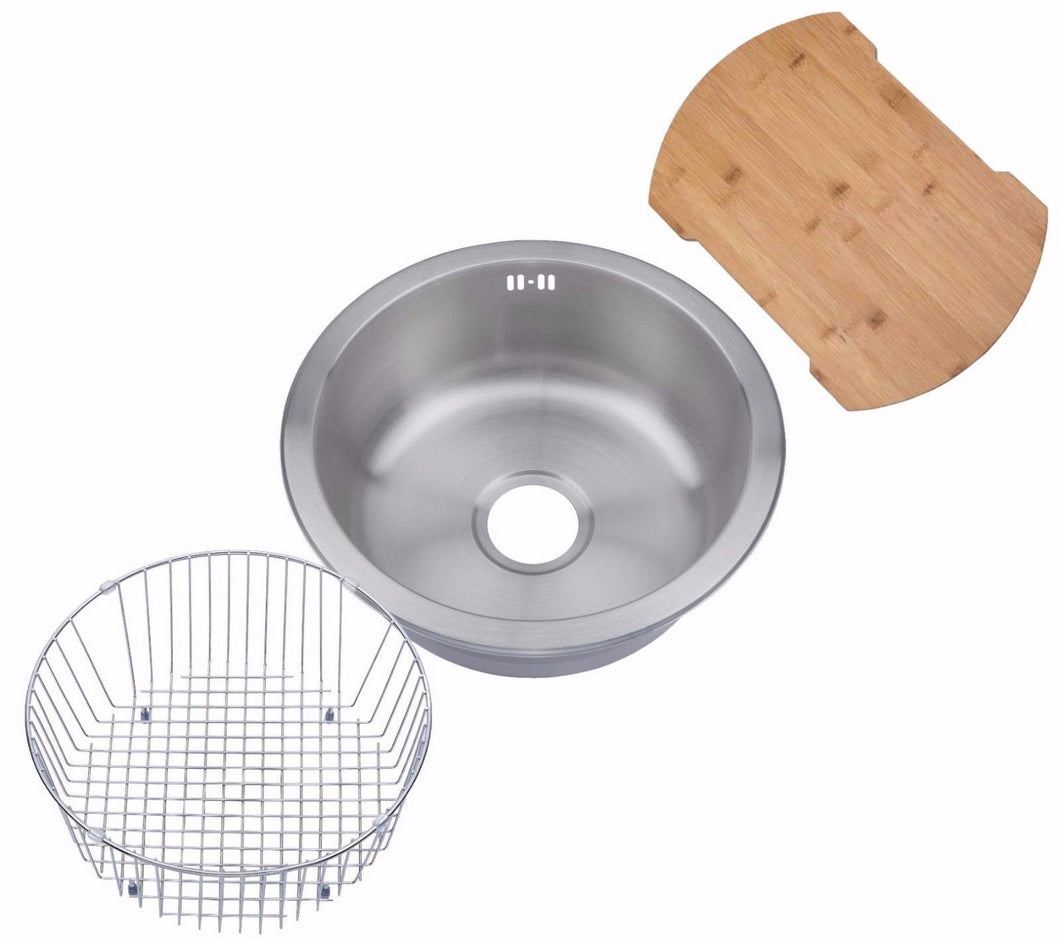 Round Brushed Stainless Steel Inset Kitchen Sink & Accessories M08 Bs