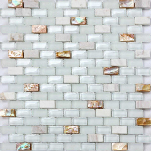 Mother of Pearl, Stone & White Glass Mosaic Wall Tiles (MT0148)